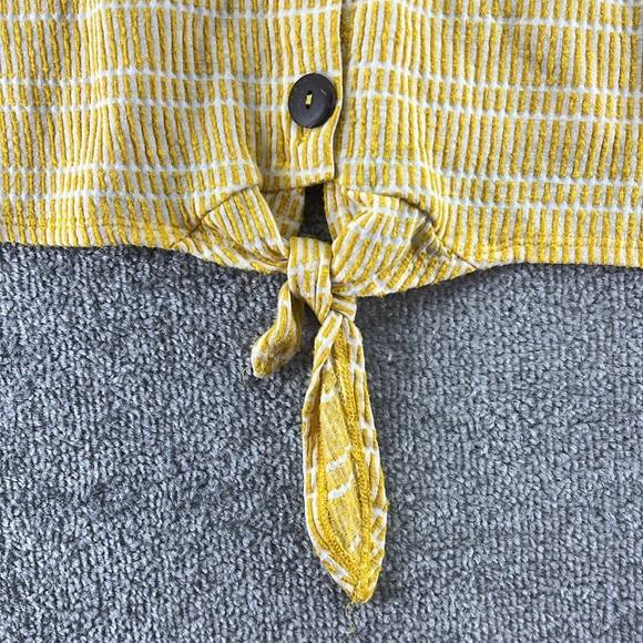 NY Collection Short Sleeve Blouse Shirt Tie Front Button Yellow Pattern Women XL - Picture 2 of 8